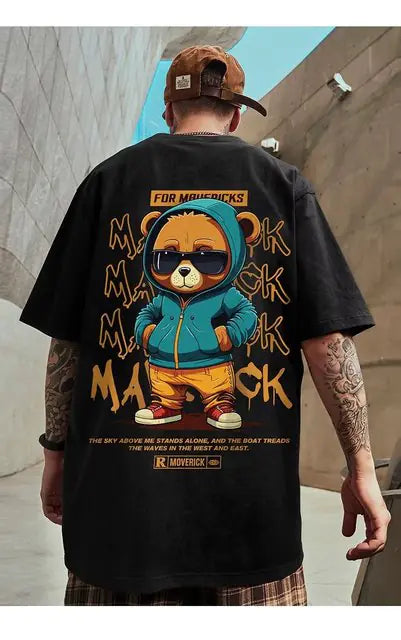 Camiseta solta com estampa de urso da moda verão