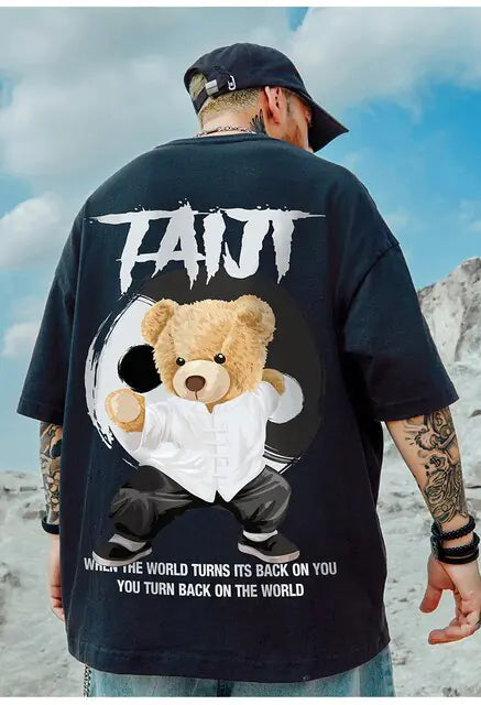 Camiseta solta com estampa de urso da moda verão