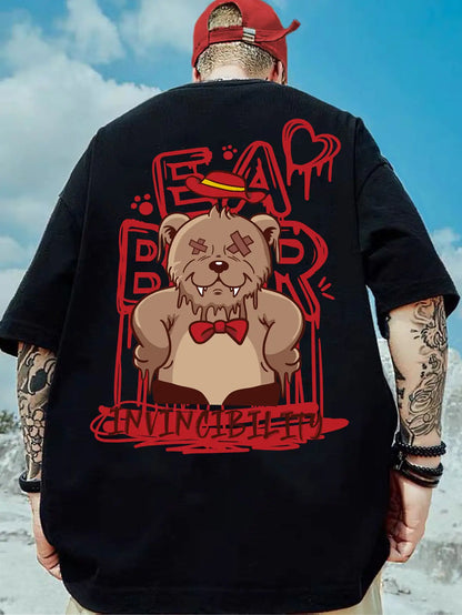 Camiseta solta com estampa de urso da moda verão