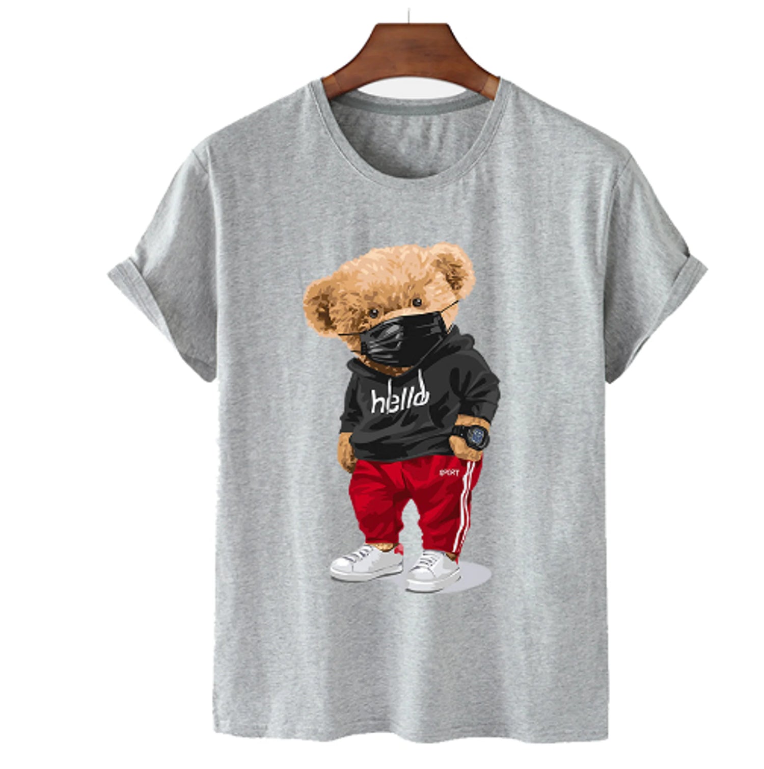 Bear Print Cotton T Shirt