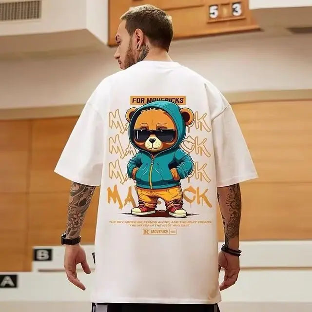 Camiseta holgada con estampado de oso de moda de verano