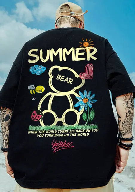 Camiseta holgada con estampado de oso de moda de verano