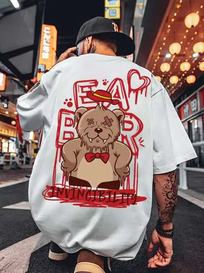 Camiseta holgada con estampado de oso de moda de verano