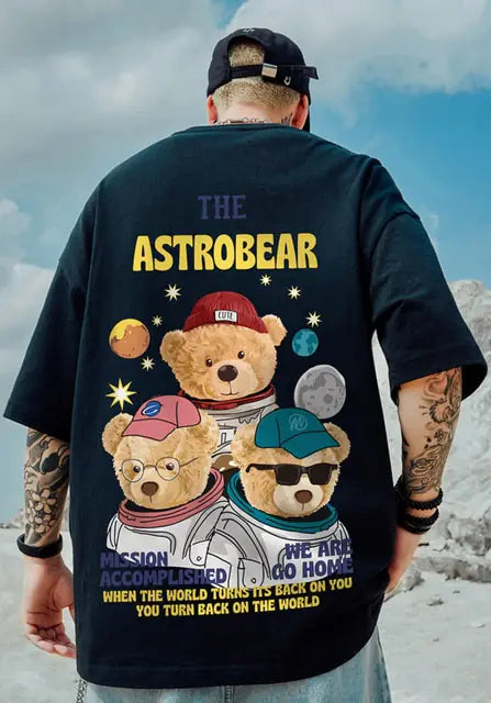 Camiseta solta com estampa de urso da moda verão