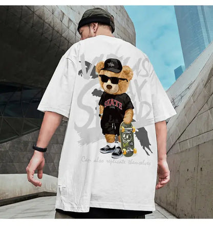 Camiseta holgada con estampado de oso de moda de verano