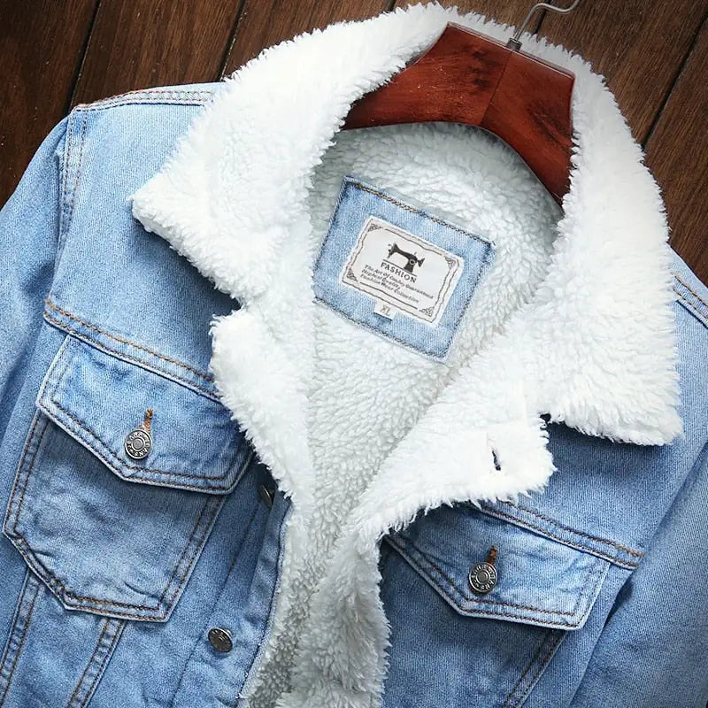 Light Blue Winter Jean Jackets Outerwear Warm Denim Coats