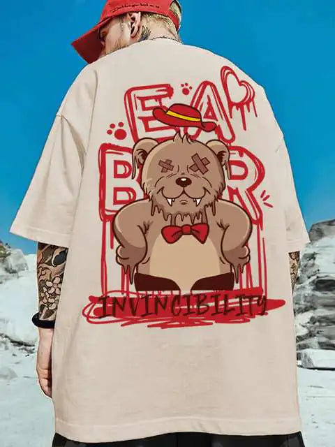 Camiseta holgada con estampado de oso de moda de verano