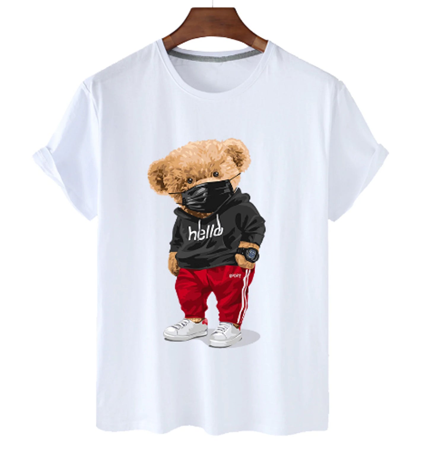 Bear Print Cotton T Shirt