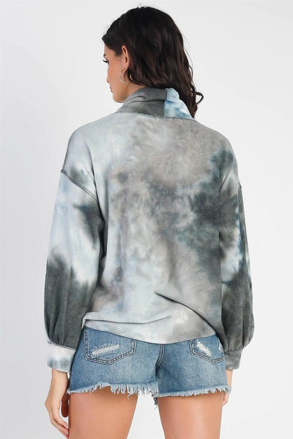 Teal Tie-Dye Turtle Neck Long Sleeve Top /1-1-1