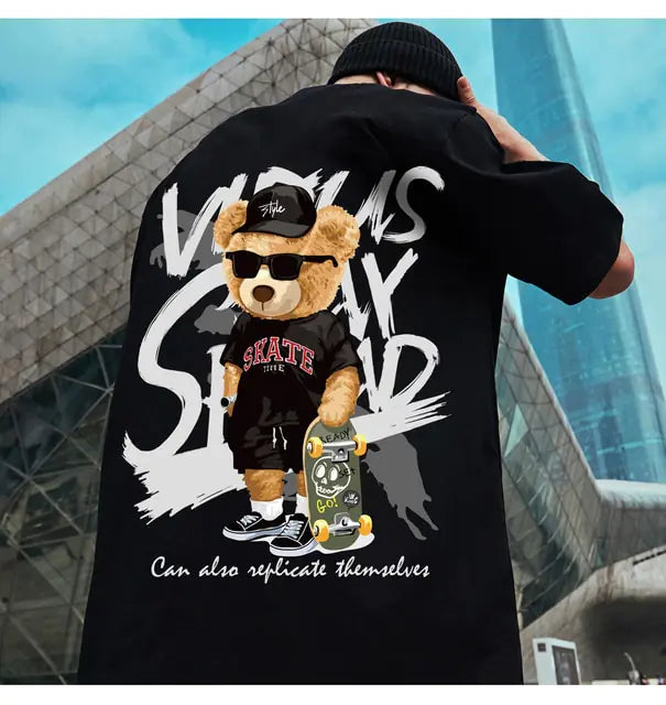 Camiseta holgada con estampado de oso de moda de verano