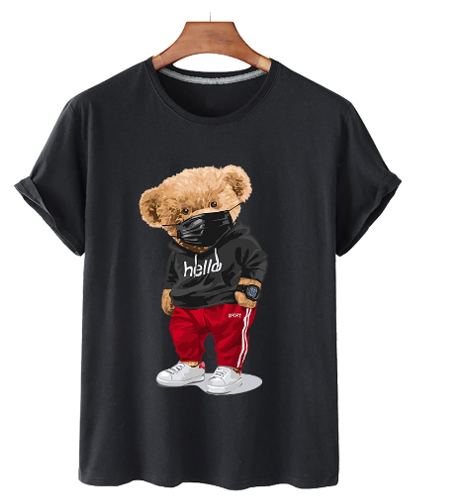 Bear Print Cotton T Shirt