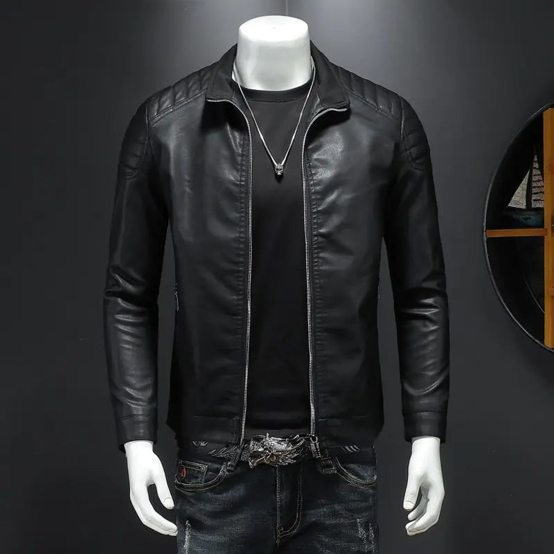 Chaqueta de cuero de PU de estilo informal ajustada para motocicleta