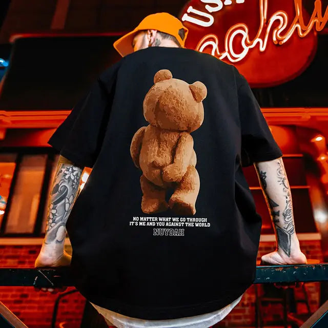 Camiseta solta com estampa de urso da moda verão