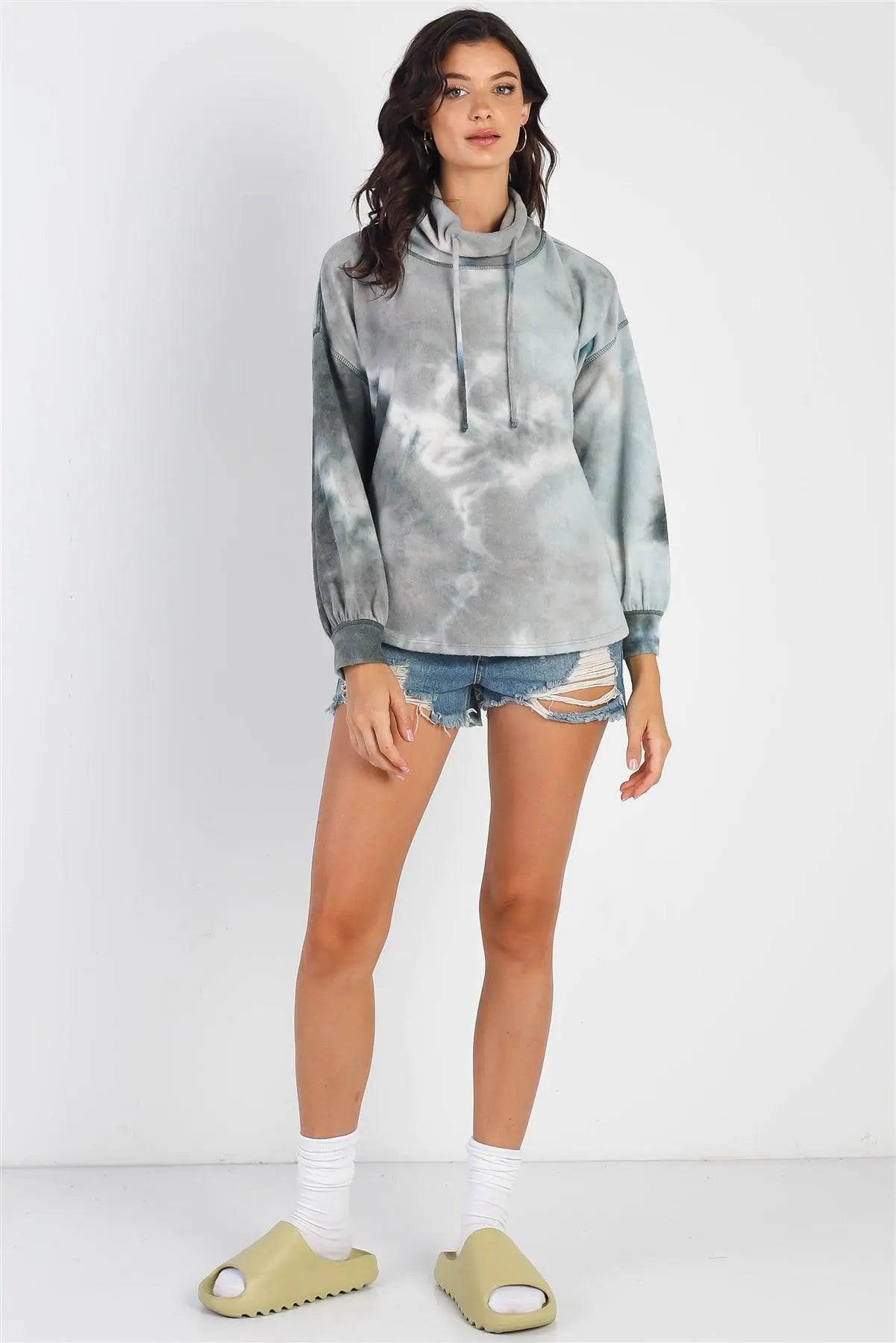 Teal Tie-Dye Turtle Neck Long Sleeve Top /1-1-1