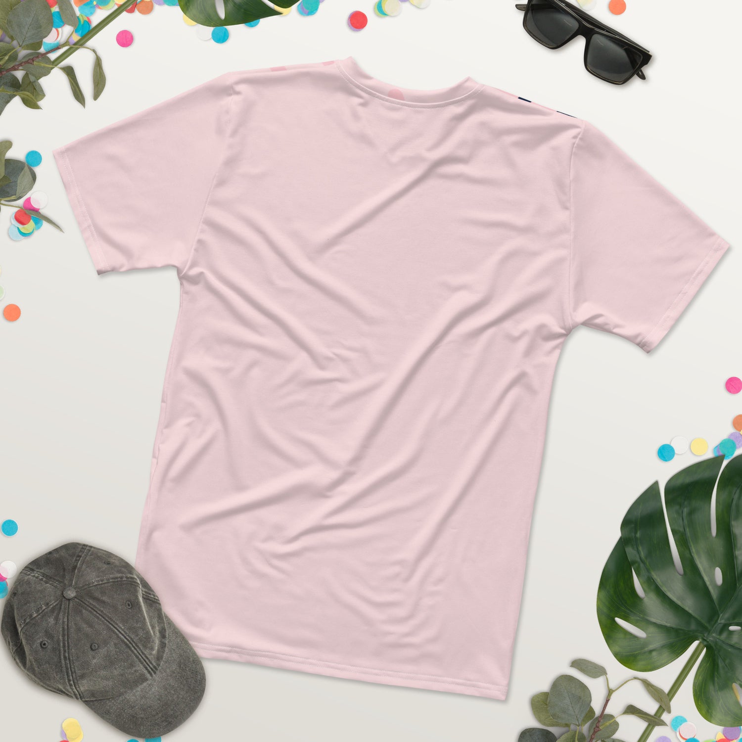 Camiseta Rosa com Linhas Azuis