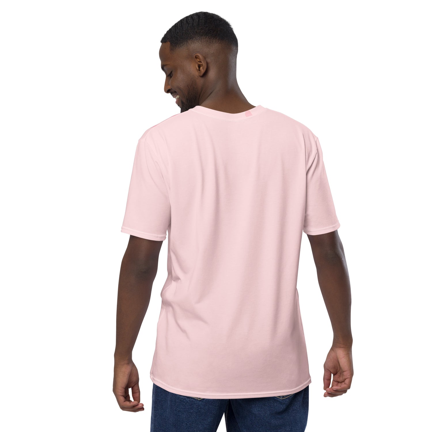 Camiseta Rosa com Linhas Azuis