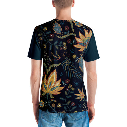 T-shirt Yellow Leaves on Dark Blue Background