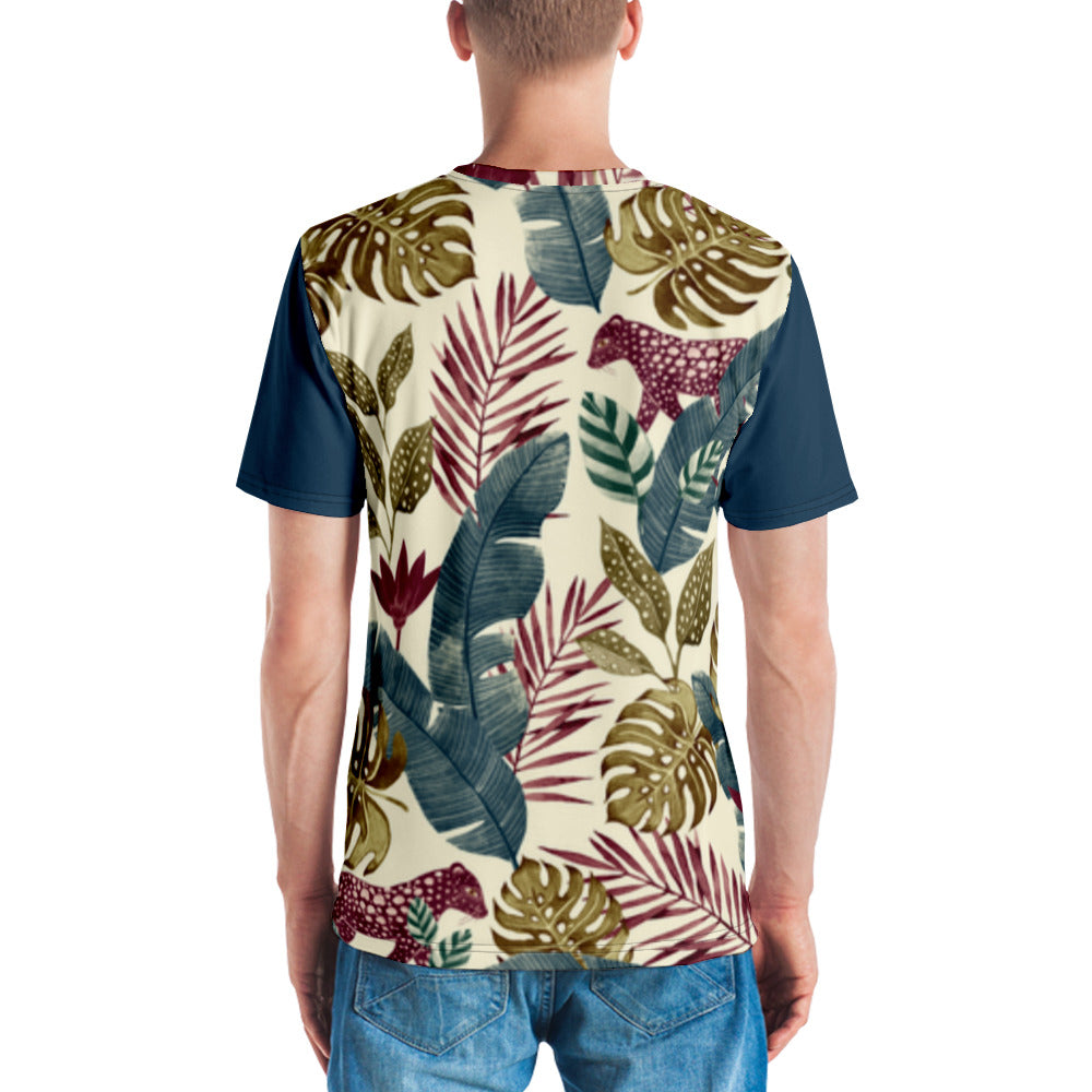 Camiseta Jaguar Vermelha na Floresta com Mangas Azul Escuro