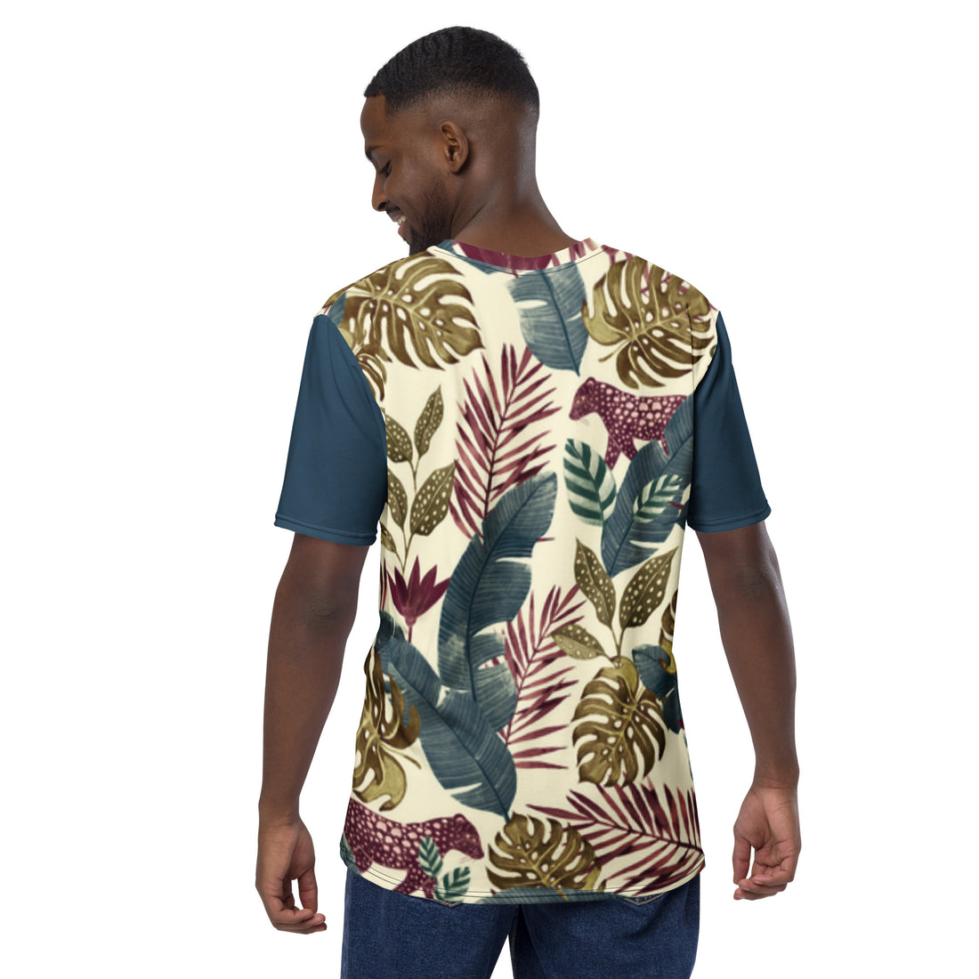 T-shirt Red Jaguar in The Forest with Dark Blue Sleeves