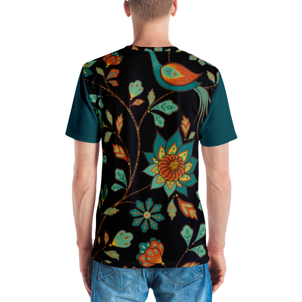 T-shirt Yellow and Blue Leaves with Dark Blue Sleeves