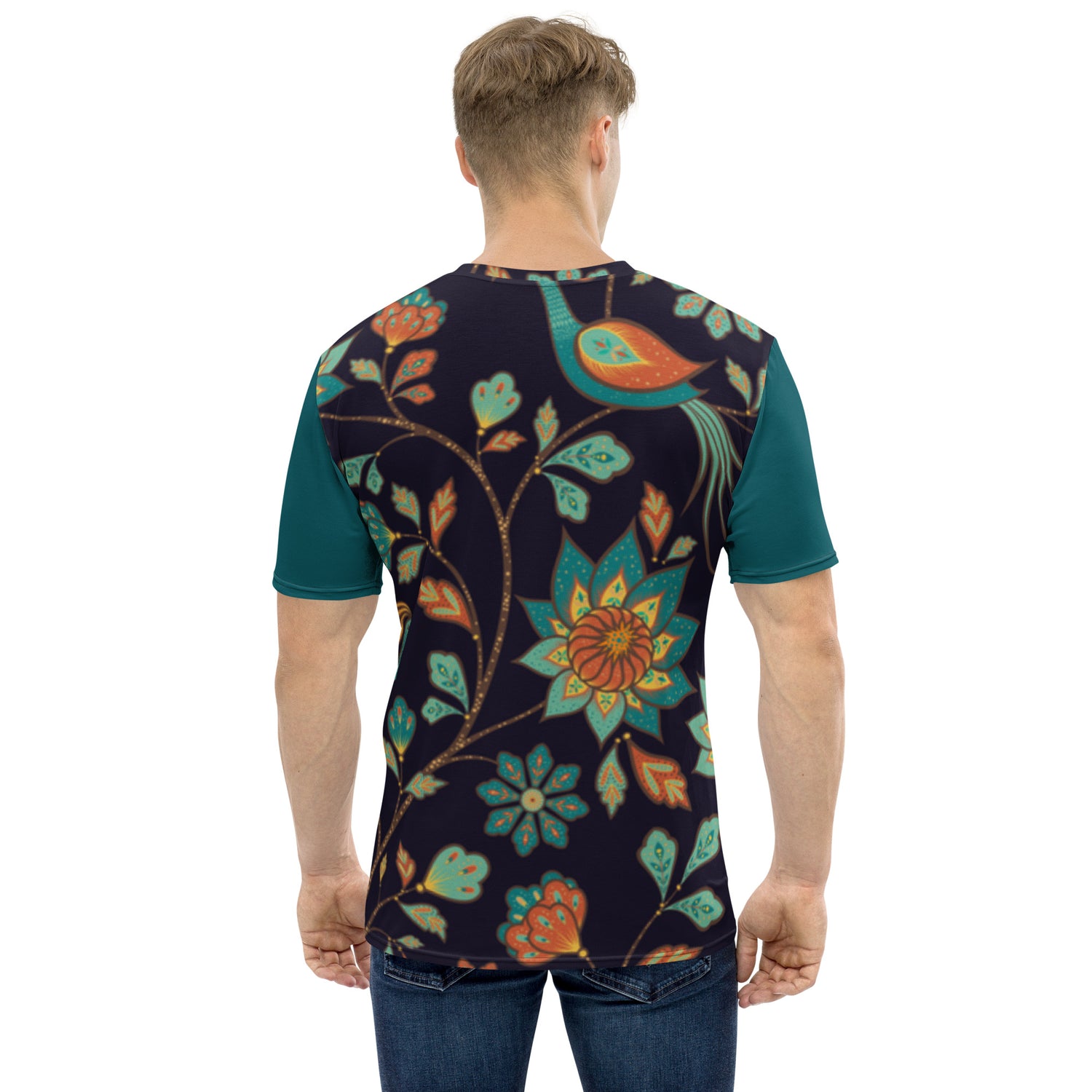 T-shirt Yellow and Blue Leaves with Dark Blue Sleeves