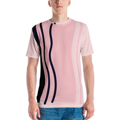 Camiseta Rosa com Linhas Azuis