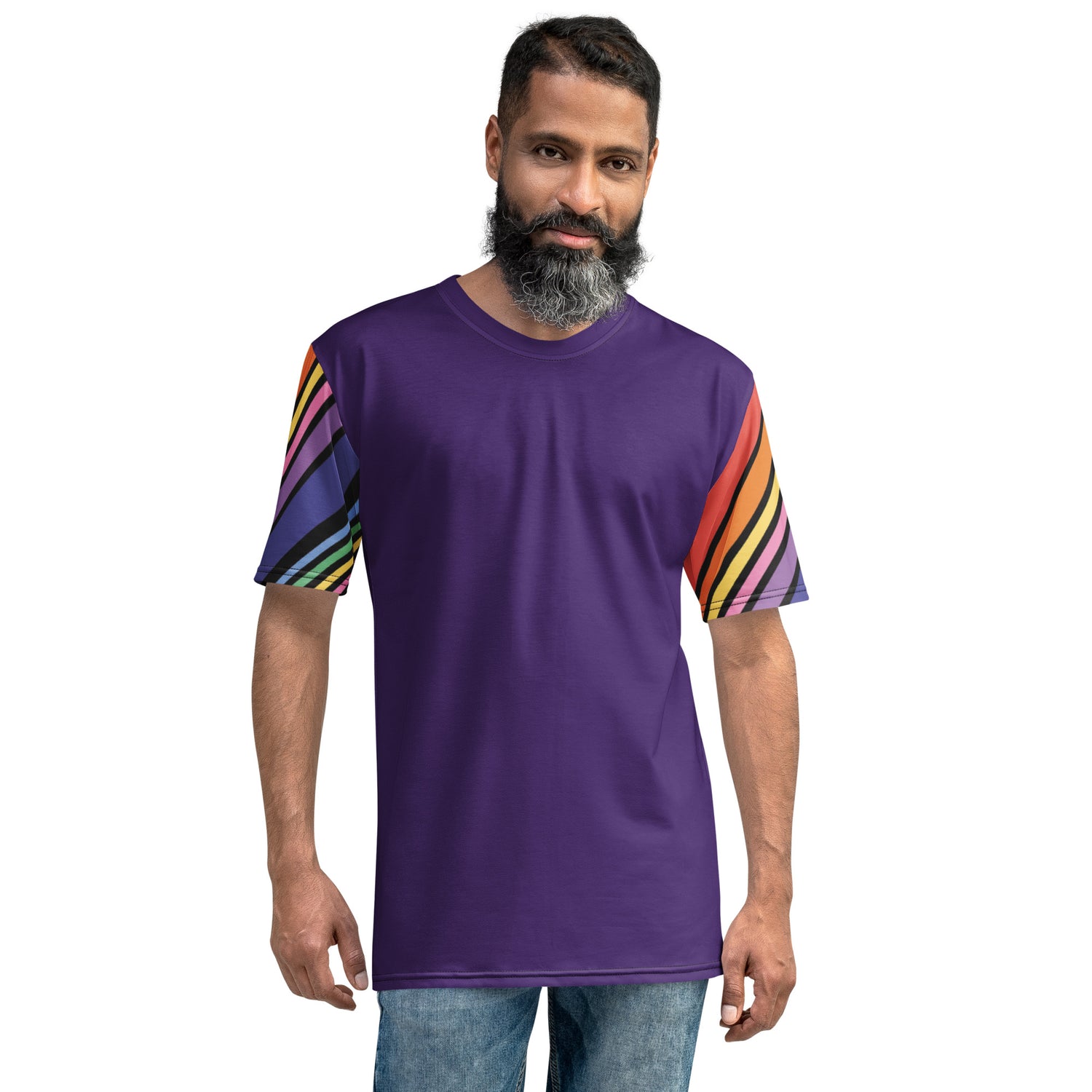 T-shirt Purple with Stripes Sleeves