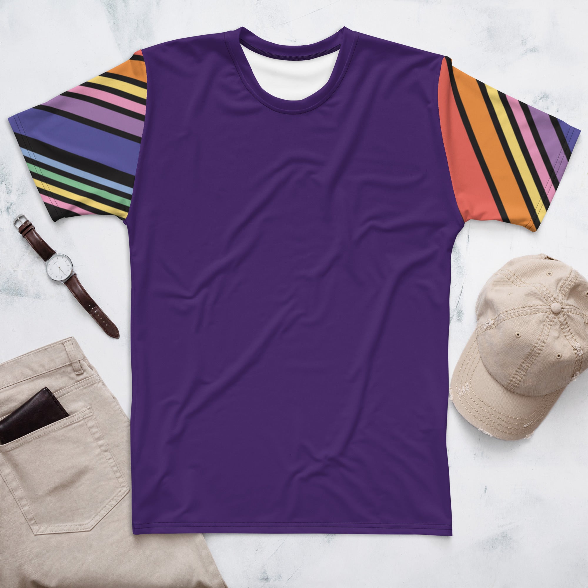 T-shirt Purple with Stripes Sleeves