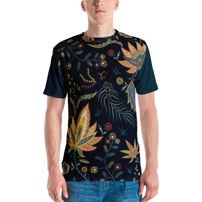 Camiseta Hojas Amarillas sobre Fondo Azul Oscuro