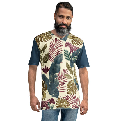 Camiseta Jaguar Vermelha na Floresta com Mangas Azul Escuro