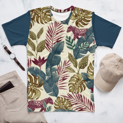 Camiseta Jaguar Vermelha na Floresta com Mangas Azul Escuro