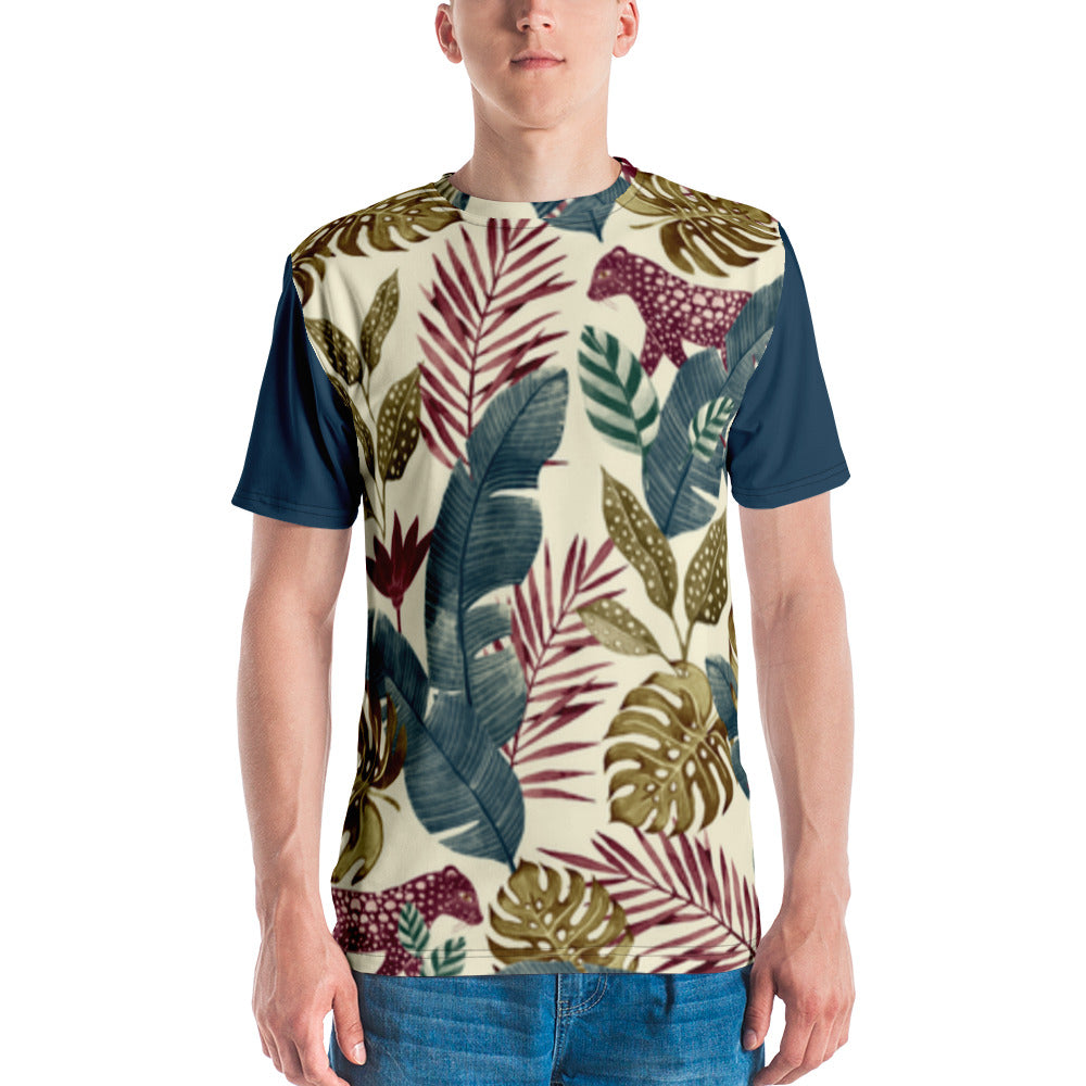 Camiseta Jaguar Rojo en El Bosque con Mangas Azul Oscuro