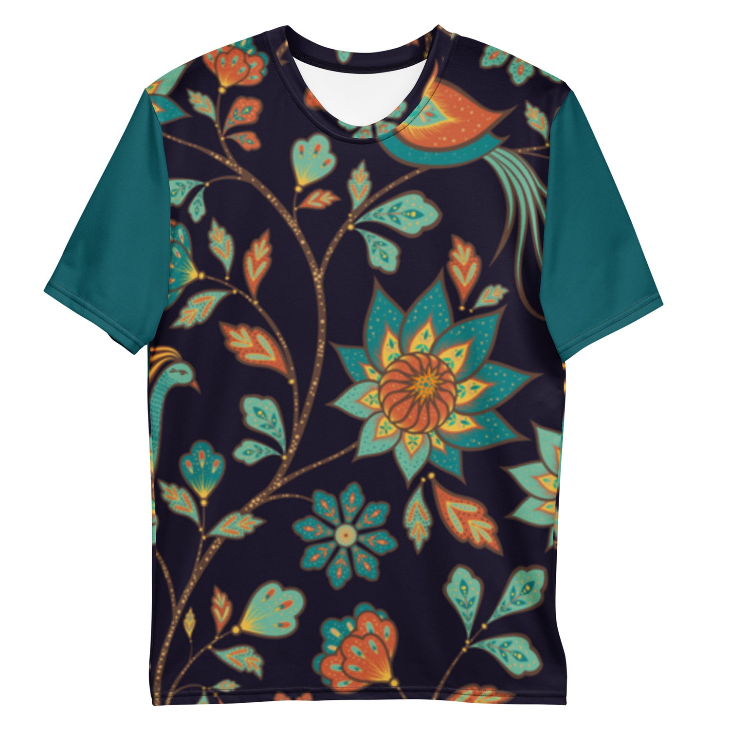 T-shirt Yellow and Blue Leaves with Dark Blue Sleeves