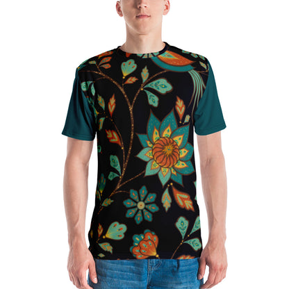 T-shirt Yellow and Blue Leaves with Dark Blue Sleeves