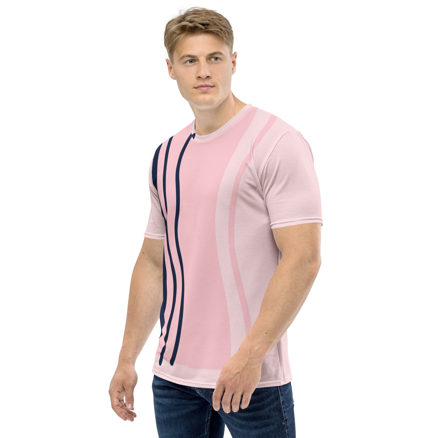 Camiseta Rosa con Líneas Azules