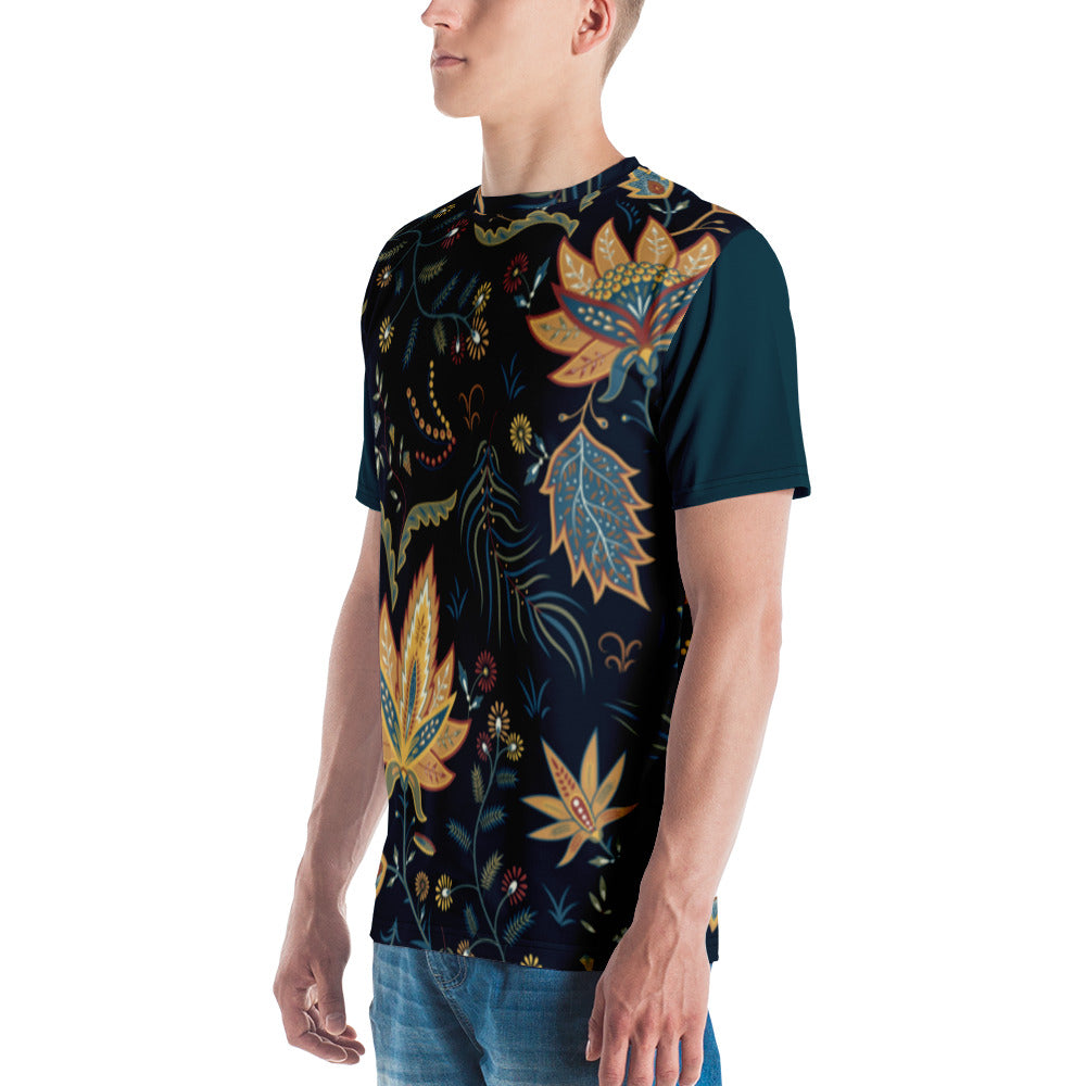 T-shirt Yellow Leaves on Dark Blue Background