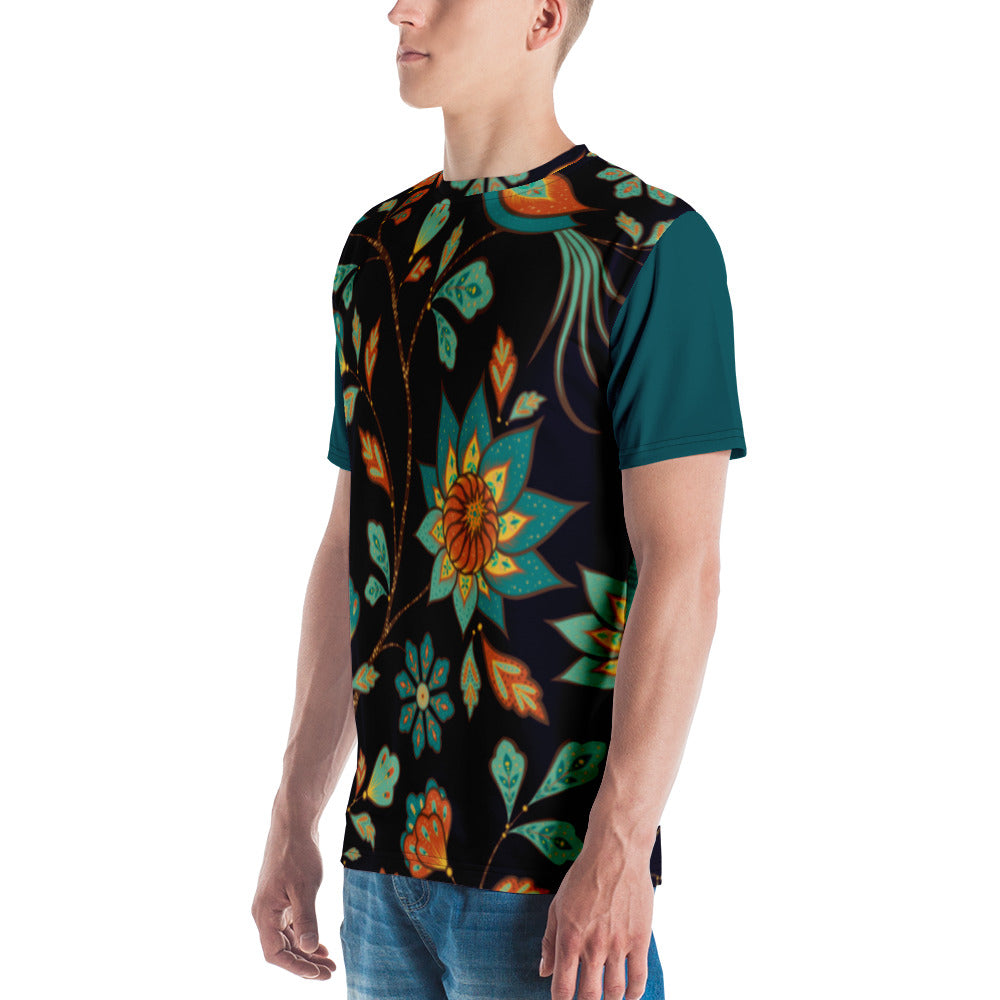 T-shirt Yellow and Blue Leaves with Dark Blue Sleeves