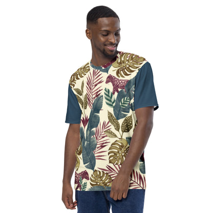 Camiseta Jaguar Vermelha na Floresta com Mangas Azul Escuro