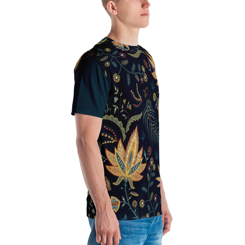 Camiseta Hojas Amarillas sobre Fondo Azul Oscuro