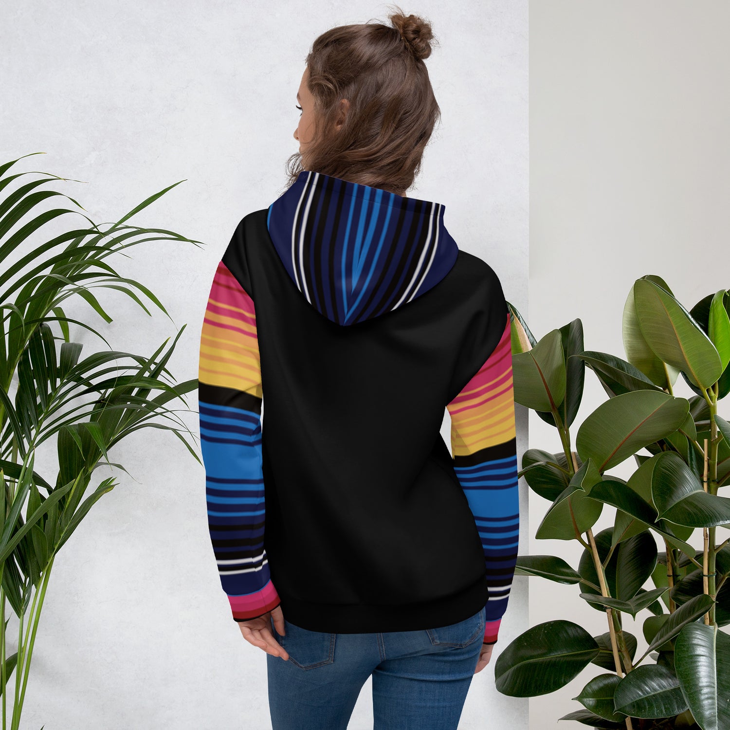 Sudadera Con Capucha Rayas De Colores Con Negro