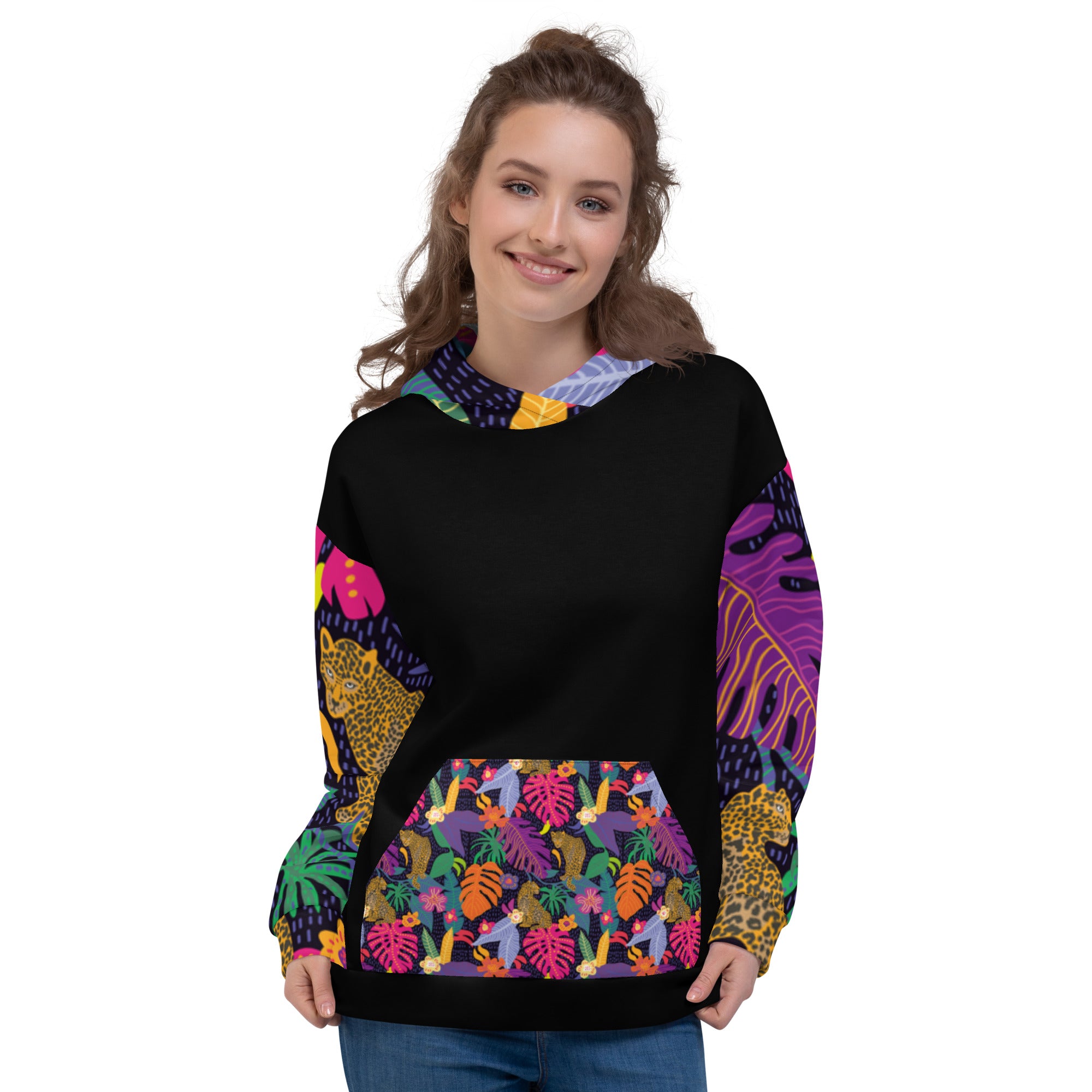 Hoodie Colorful Floral with Jaguar