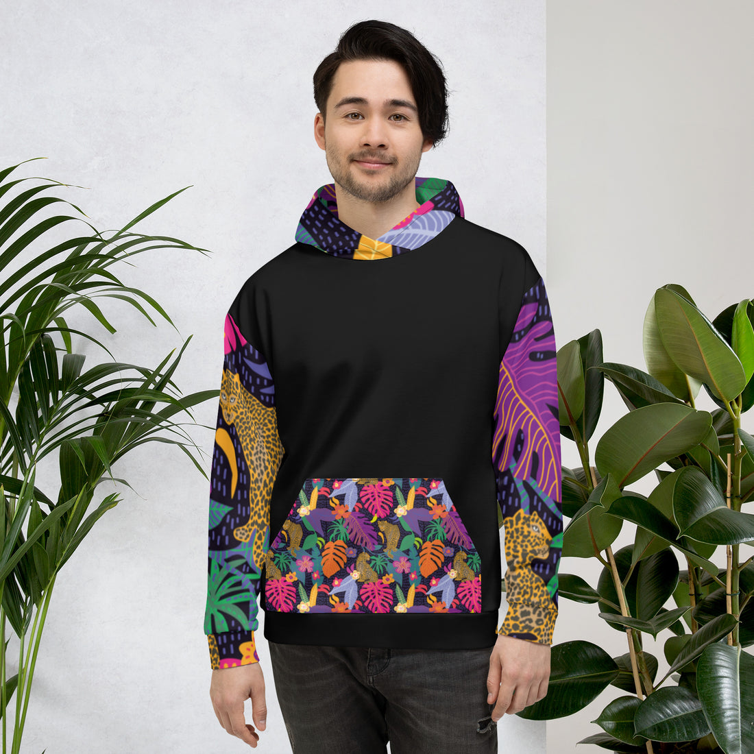 Sudadera con capucha Floral de Colores con Jaguar