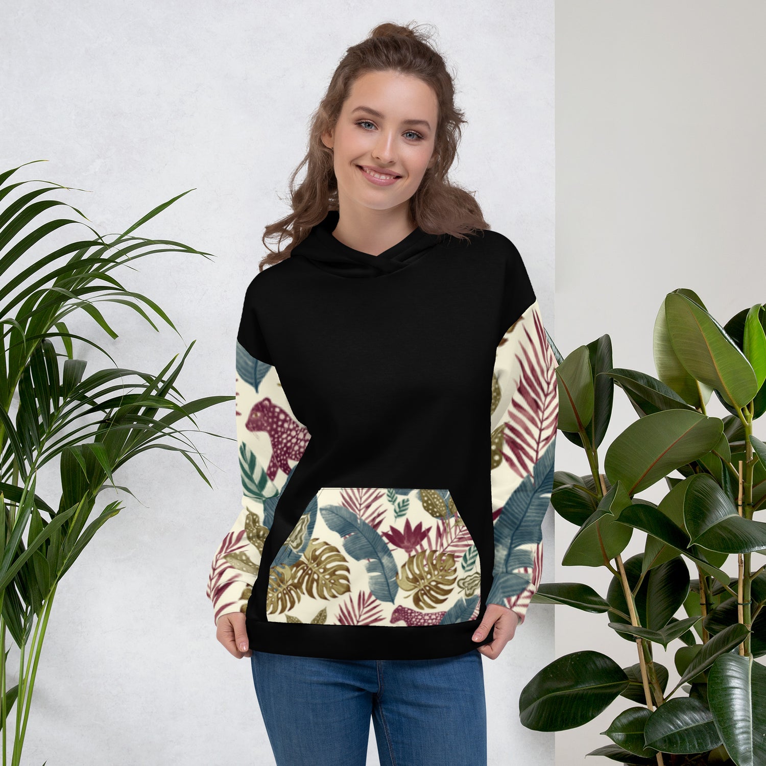 Sudadera con capucha con print de flores blanca