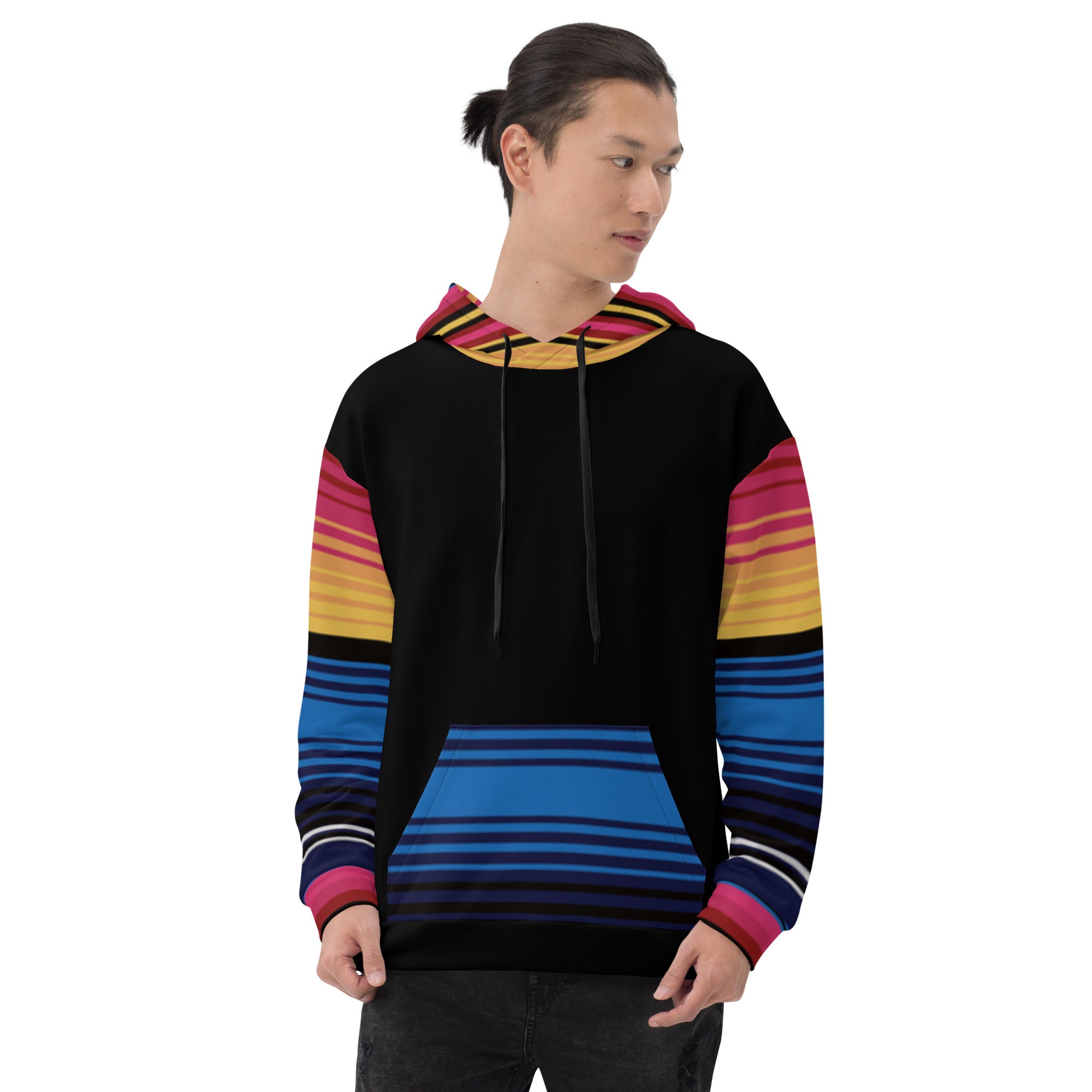 Sudadera Con Capucha Rayas De Colores Con Negro