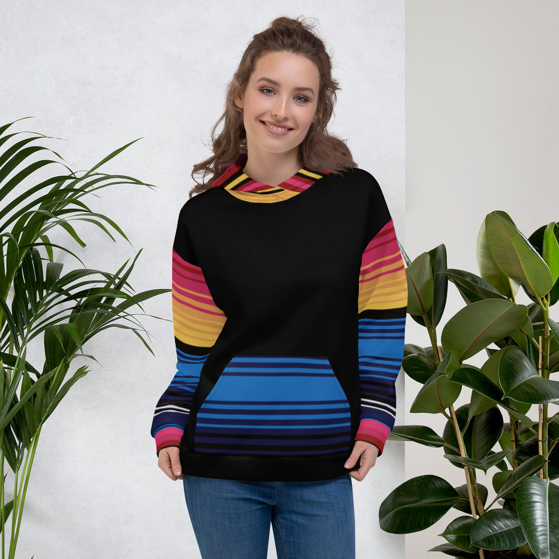 Sudadera Con Capucha Rayas De Colores Con Negro