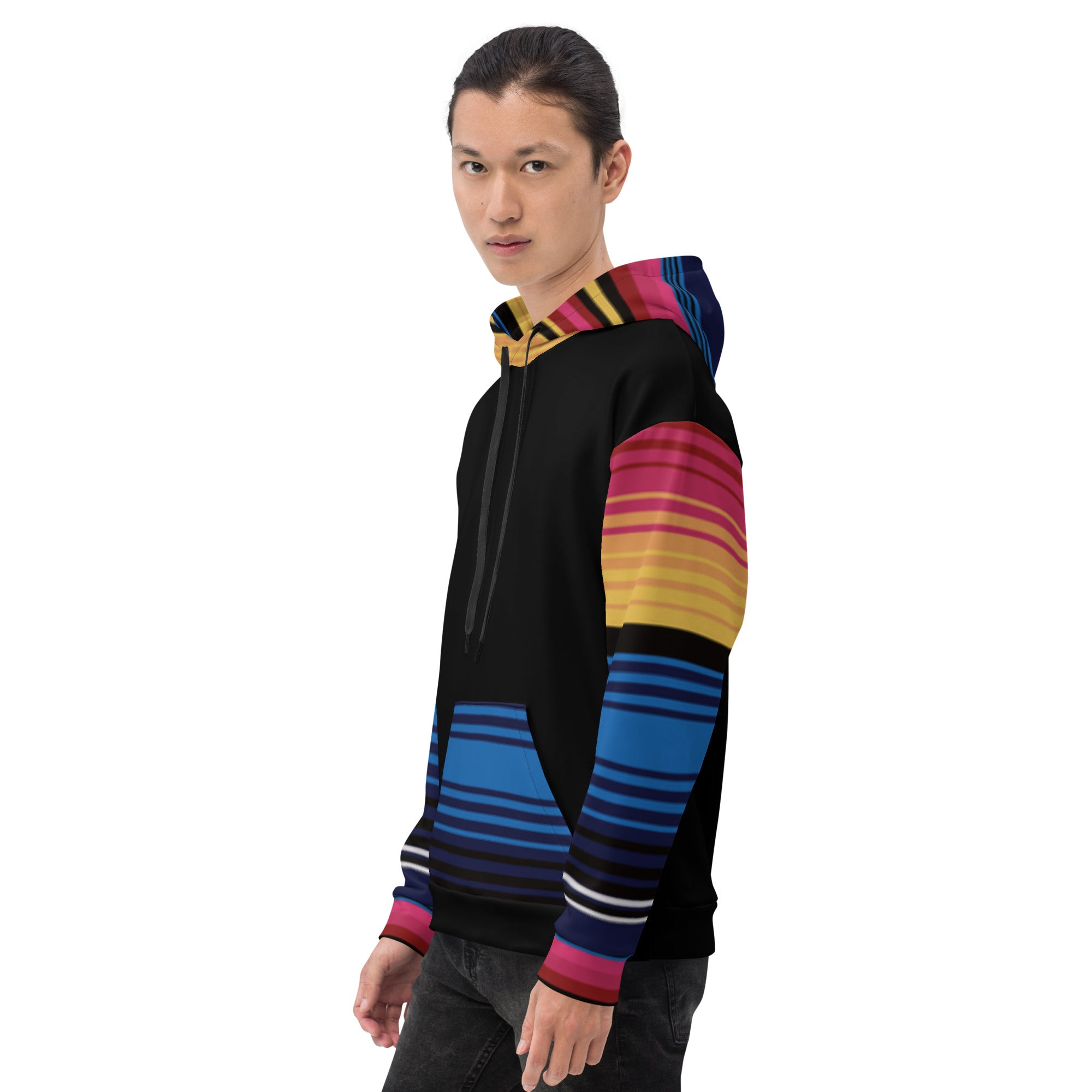 Sudadera Con Capucha Rayas De Colores Con Negro