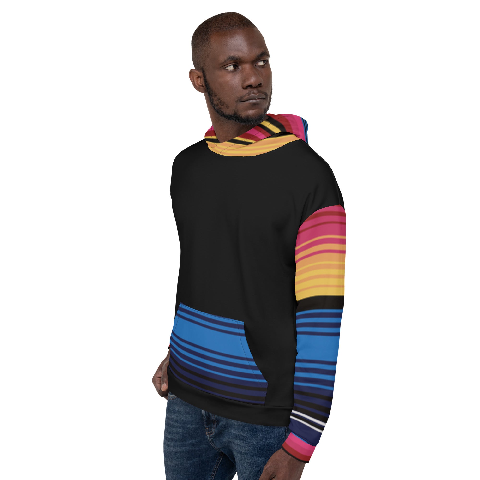 Sudadera Con Capucha Rayas De Colores Con Negro