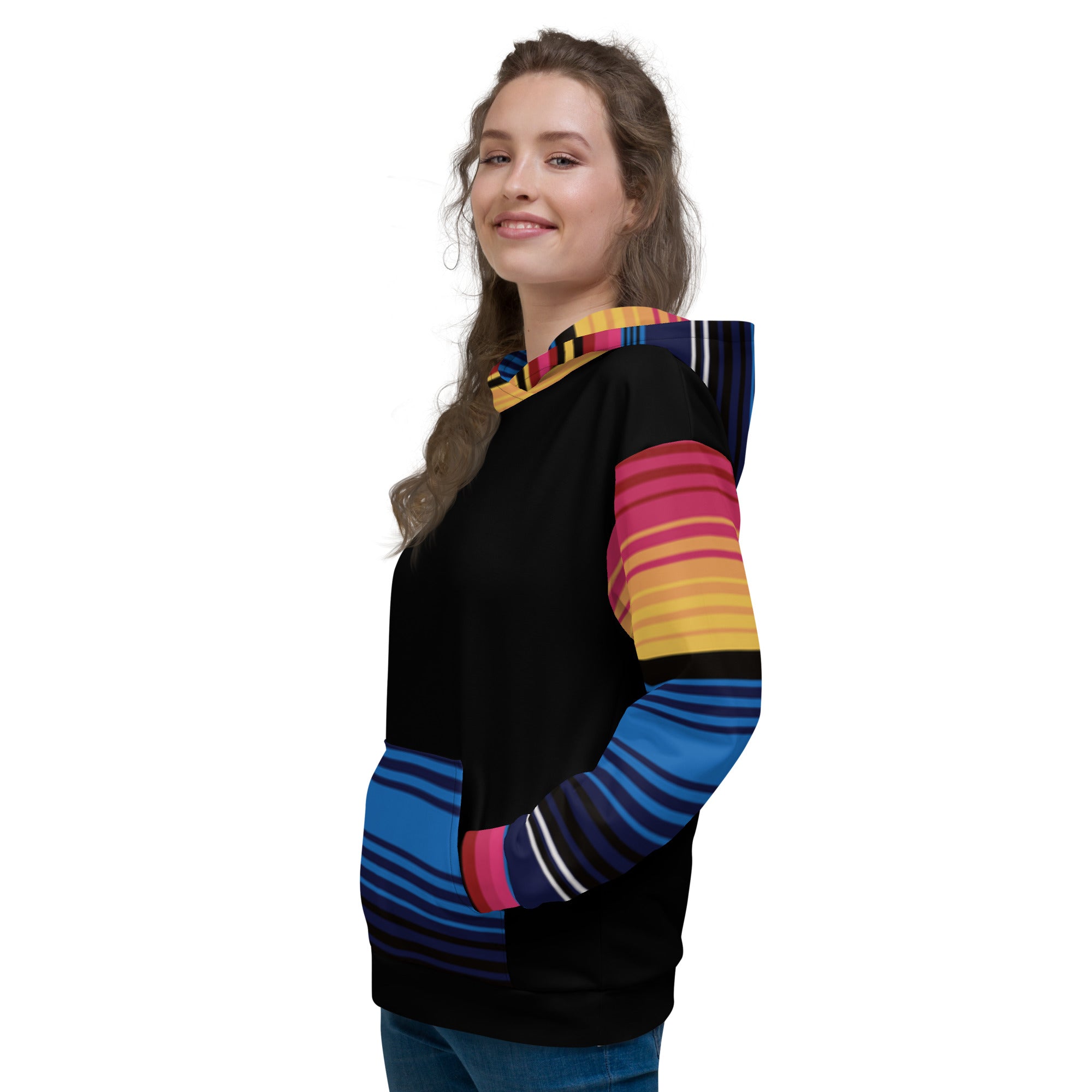 Sudadera Con Capucha Rayas De Colores Con Negro