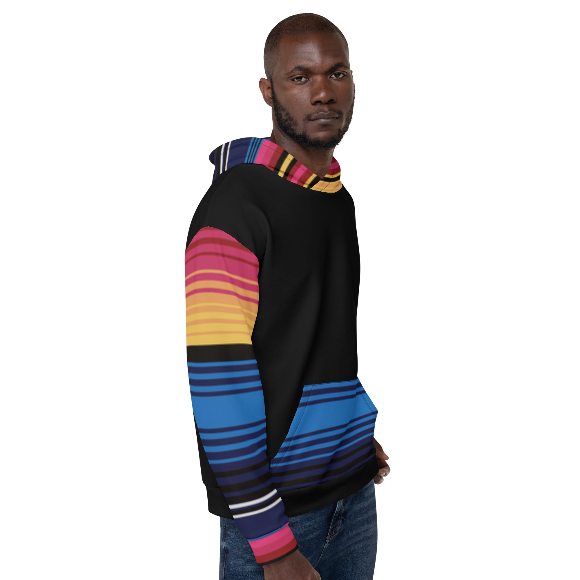 Sudadera Con Capucha Rayas De Colores Con Negro