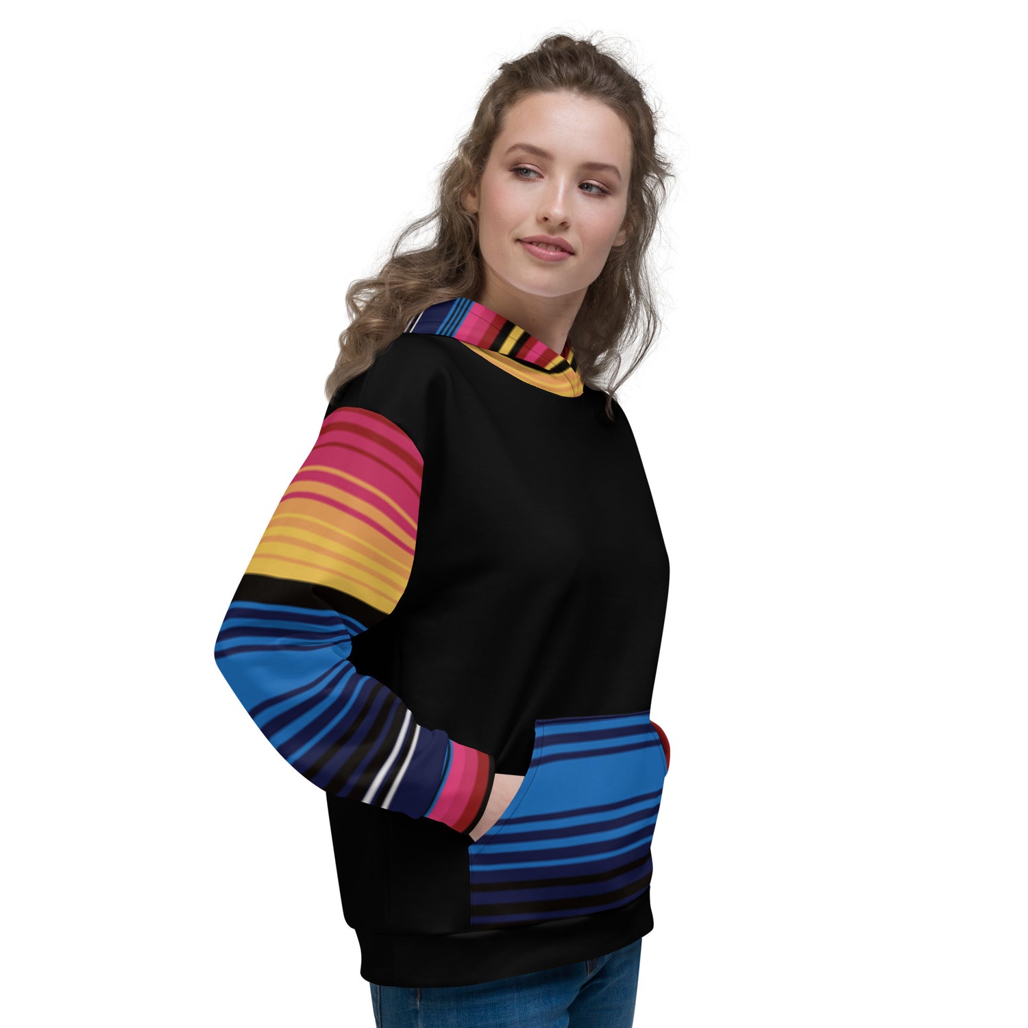 Sudadera Con Capucha Rayas De Colores Con Negro